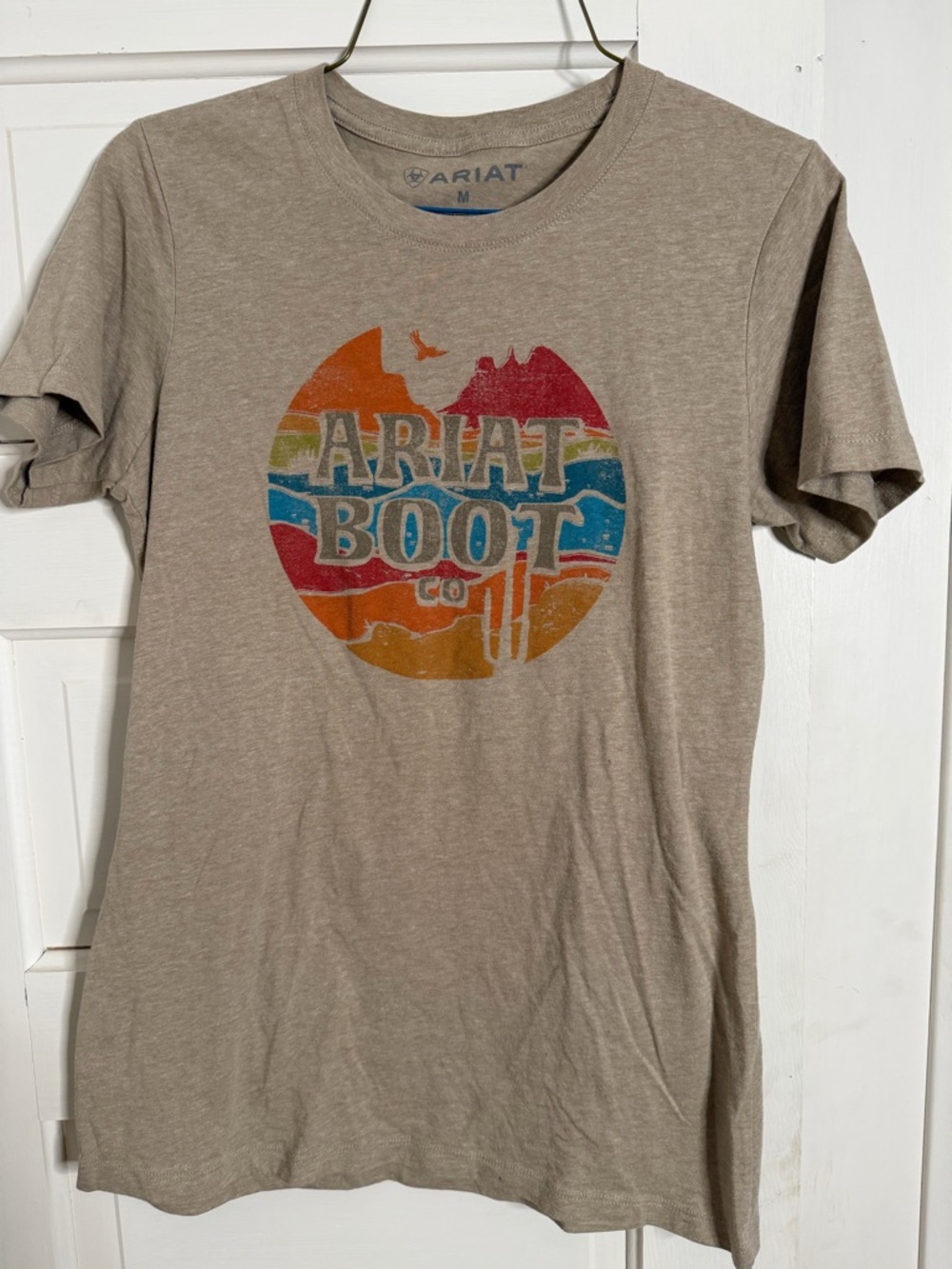 Ariat Women’s Tan Short-Sleeve Tee with Multicolor Retro Logo